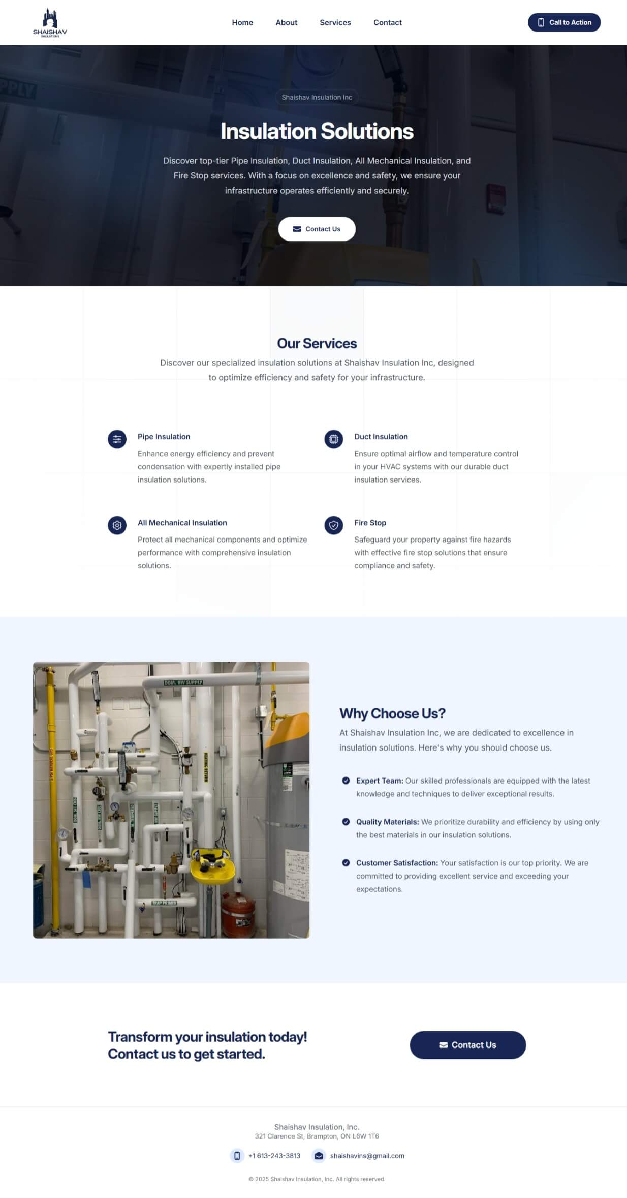 Shaishav Insulation Inc - Expert Insulation Services for Pipe, Duct, Mechanical, and Fire Stop