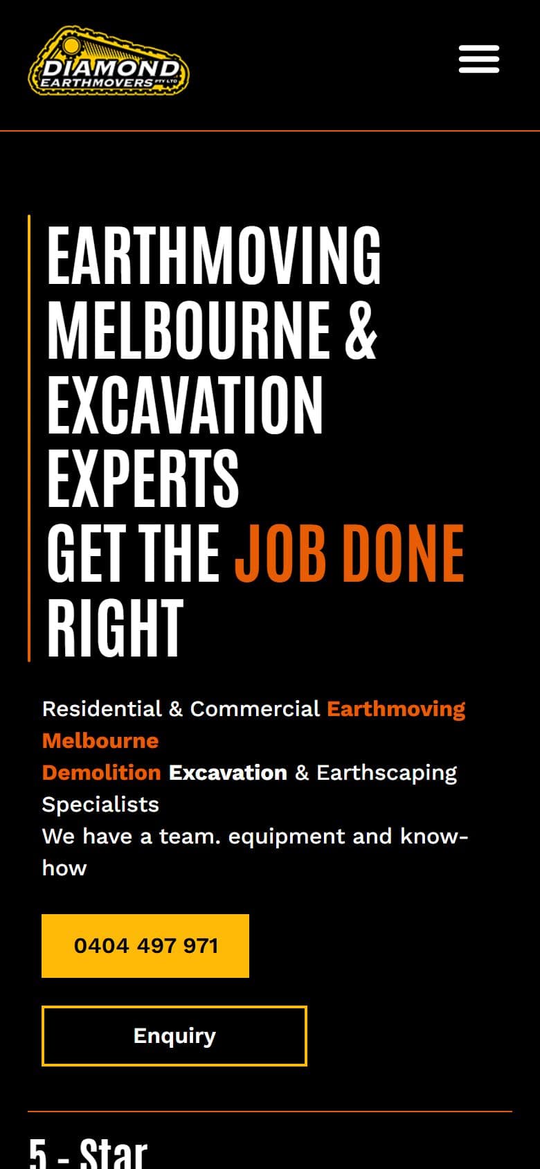 Diamond Earthmovers website on a mobile phone