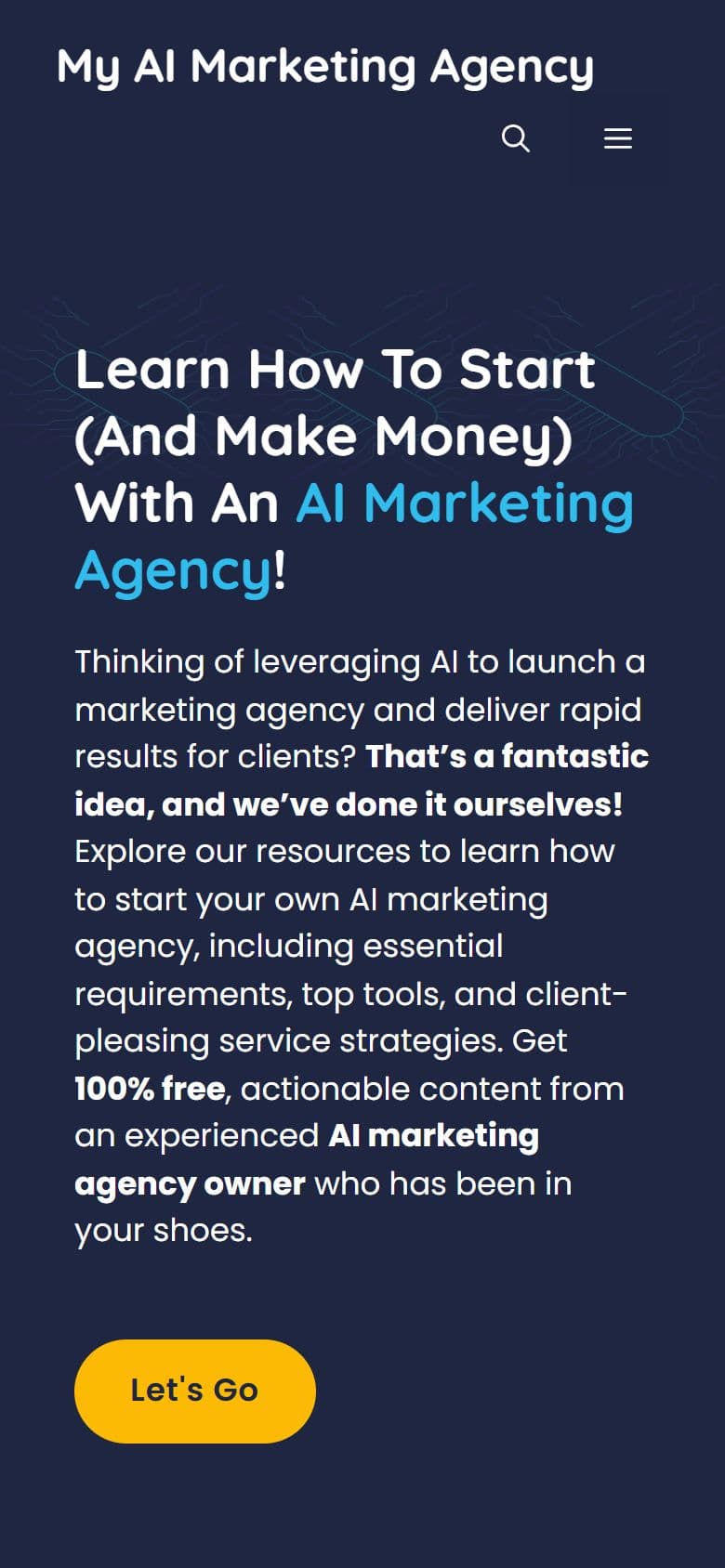 My AI Marketing Agency website on a mobile phone