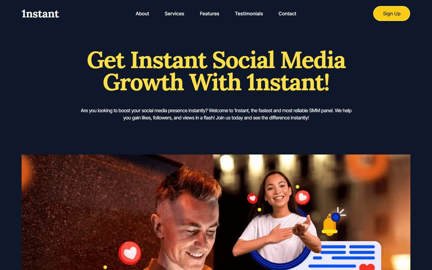 1nstant homepage: get instant social media growth with 1nstant