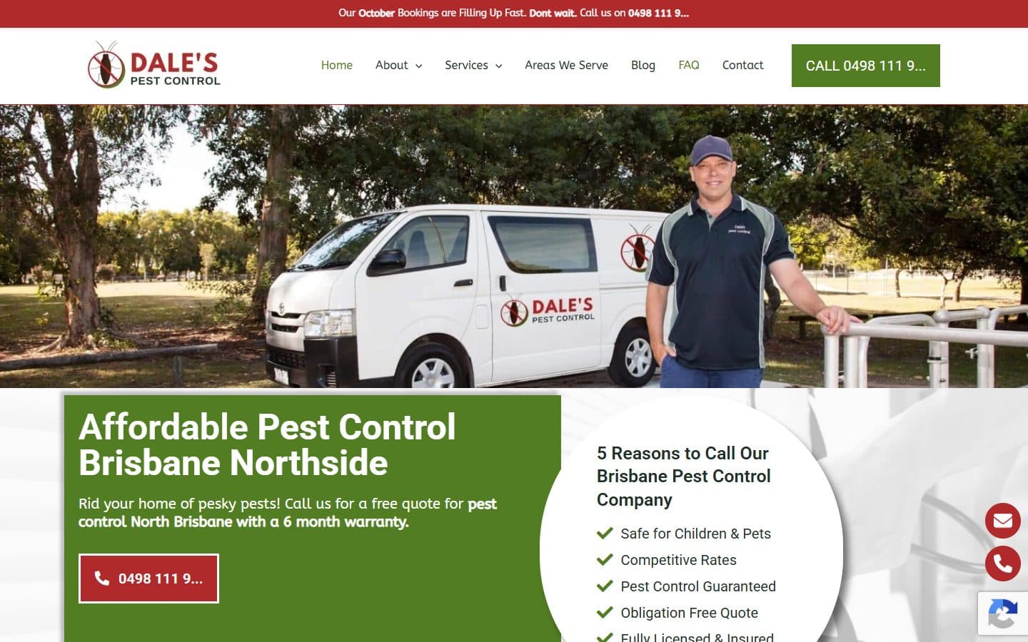 Dale's Pest Control homepage: affordable pest control Brisbane Northside