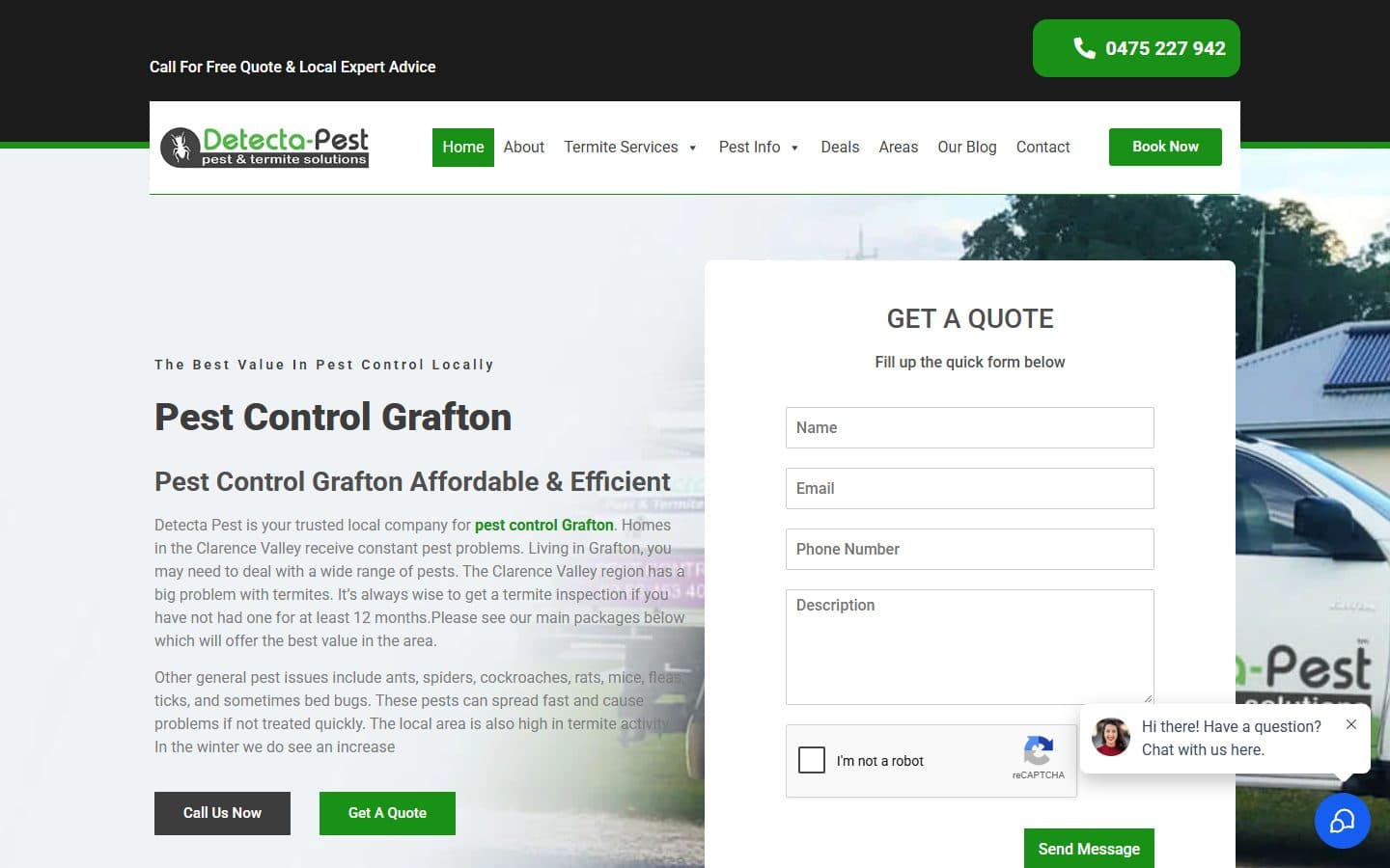 Detecta Pest homepage for pest control in Grafton