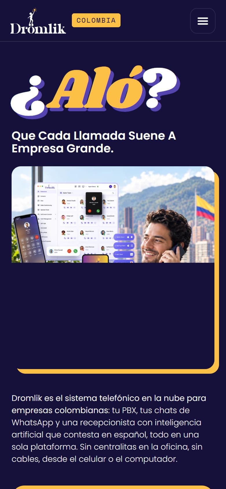 Dromlik Colombia website on a mobile phone