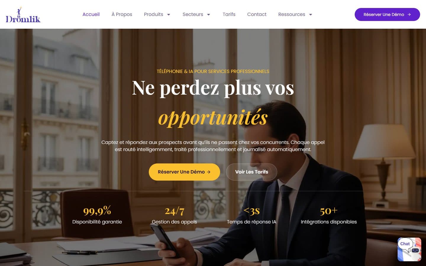 Dromlik France homepage for cloud business telephony and AI
