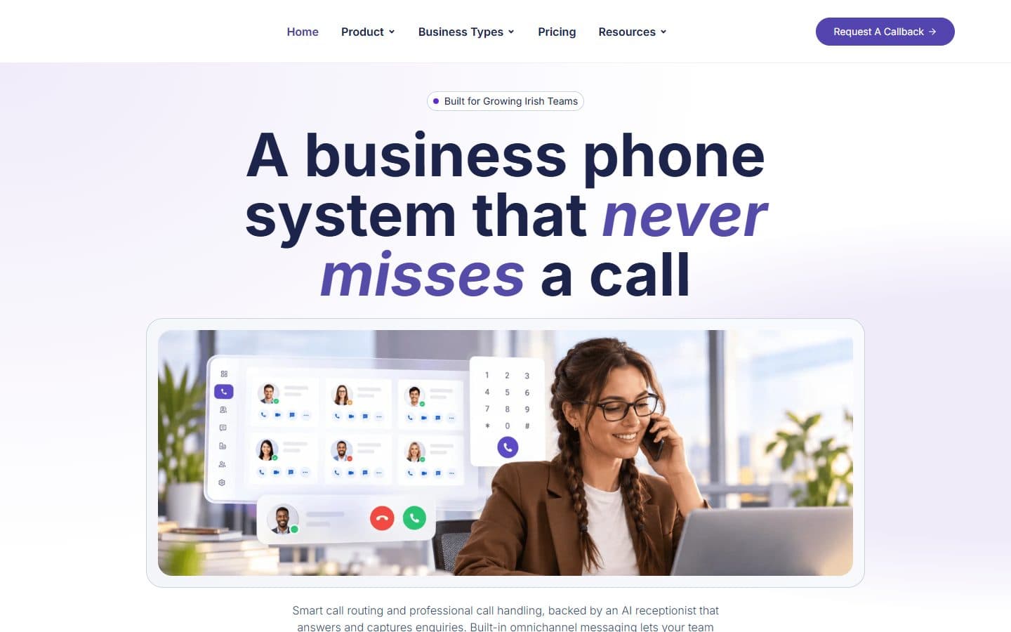 Dromlik Ireland homepage: a business phone system that never misses a call