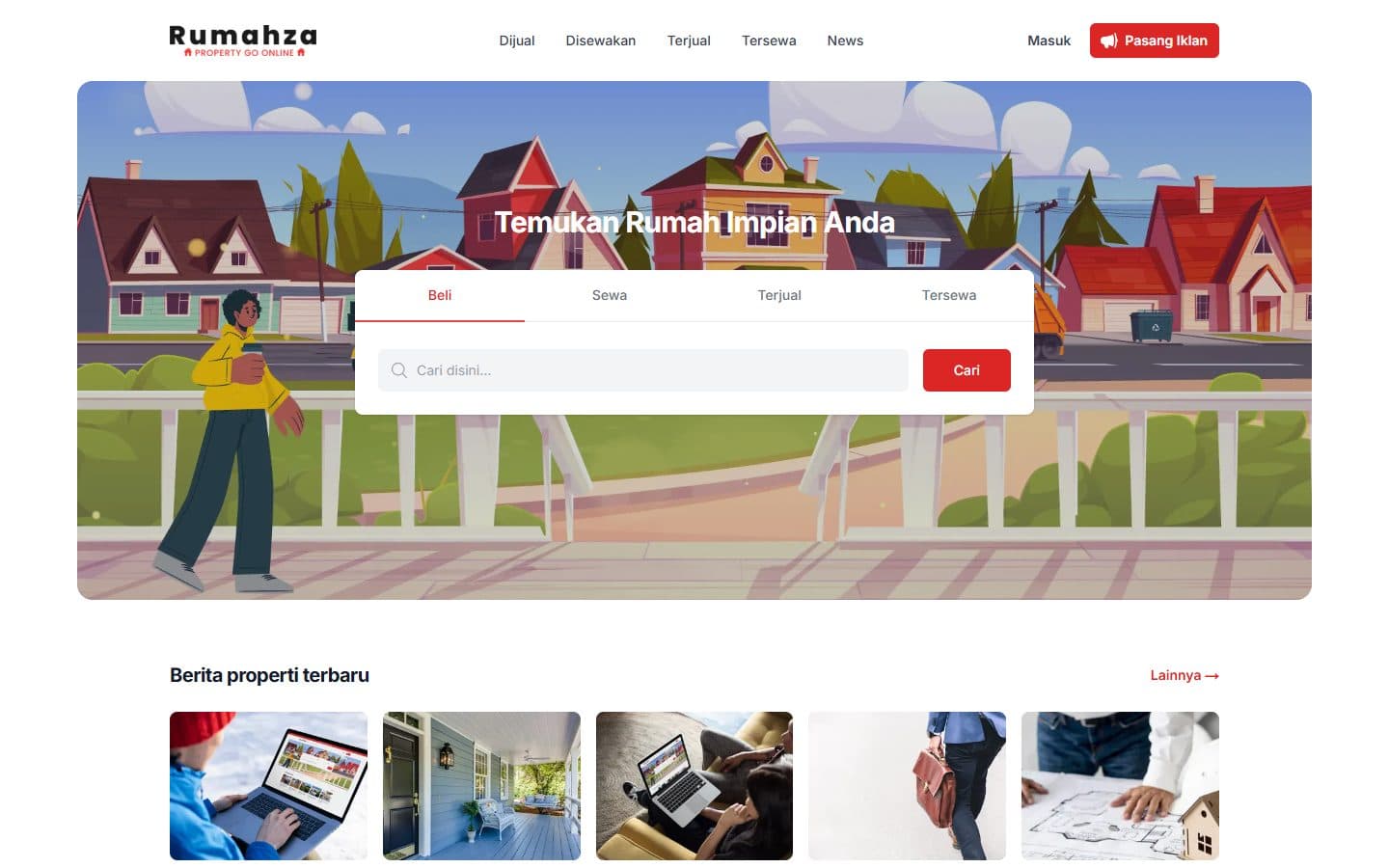 Rumahza homepage: find your dream home, with buy, rent, sold and rented tabs