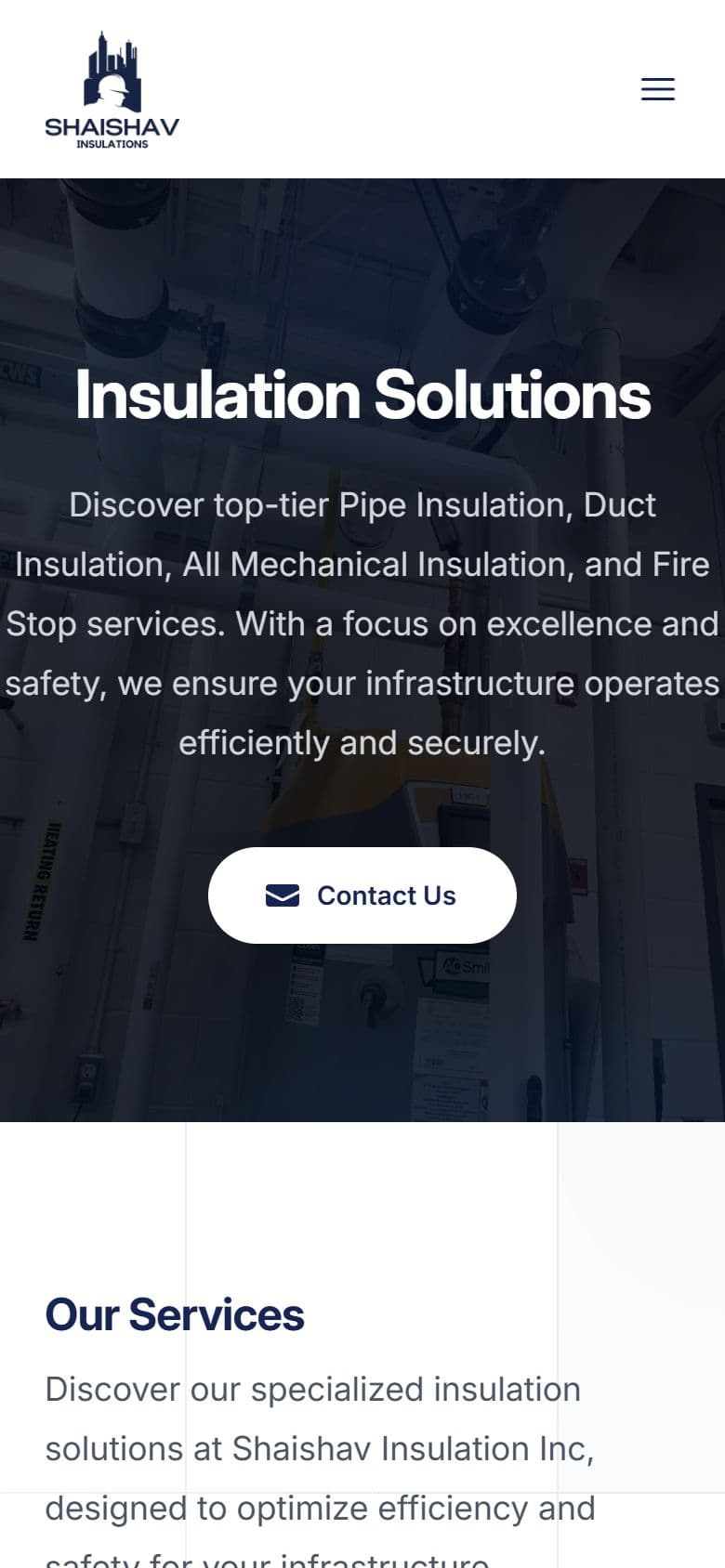 Shaishav Insulation website on a mobile phone