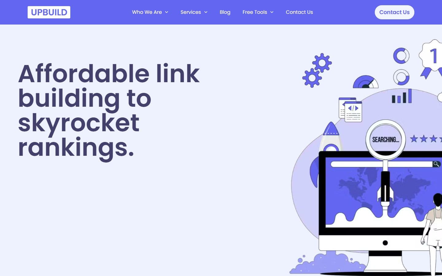 UpBuild homepage: affordable link building to skyrocket rankings