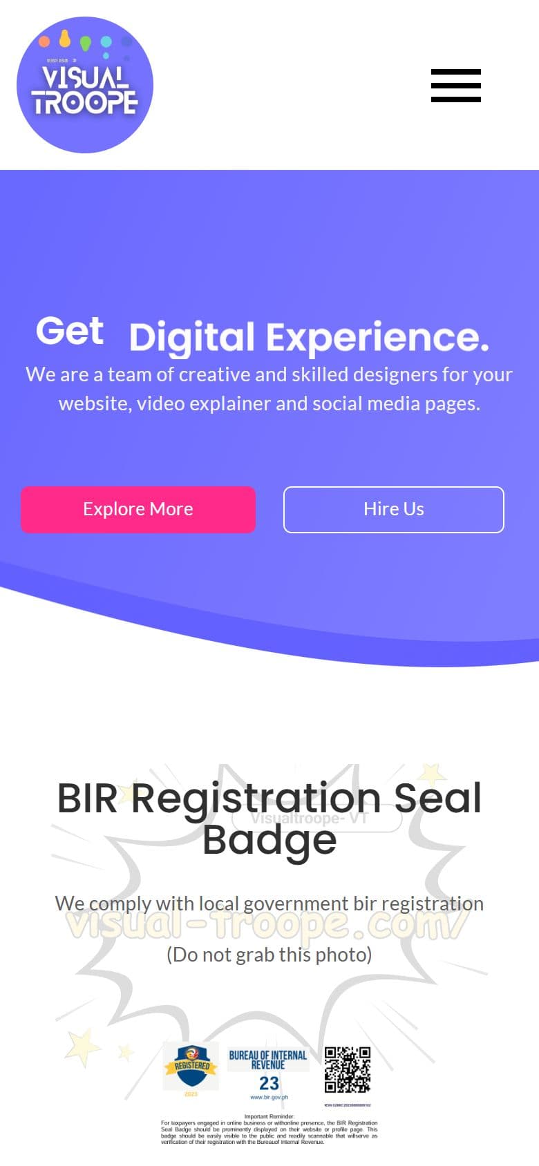 Visual Troope website on a mobile phone